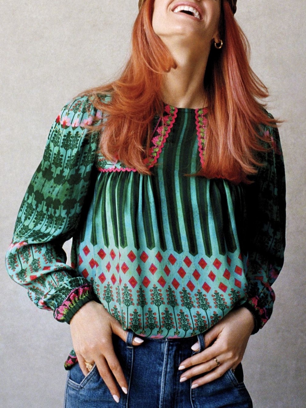 Anthropologie Siddhartha Bansal Lahiri Blouse in Green Motif Size Small - Picture 4 of 9